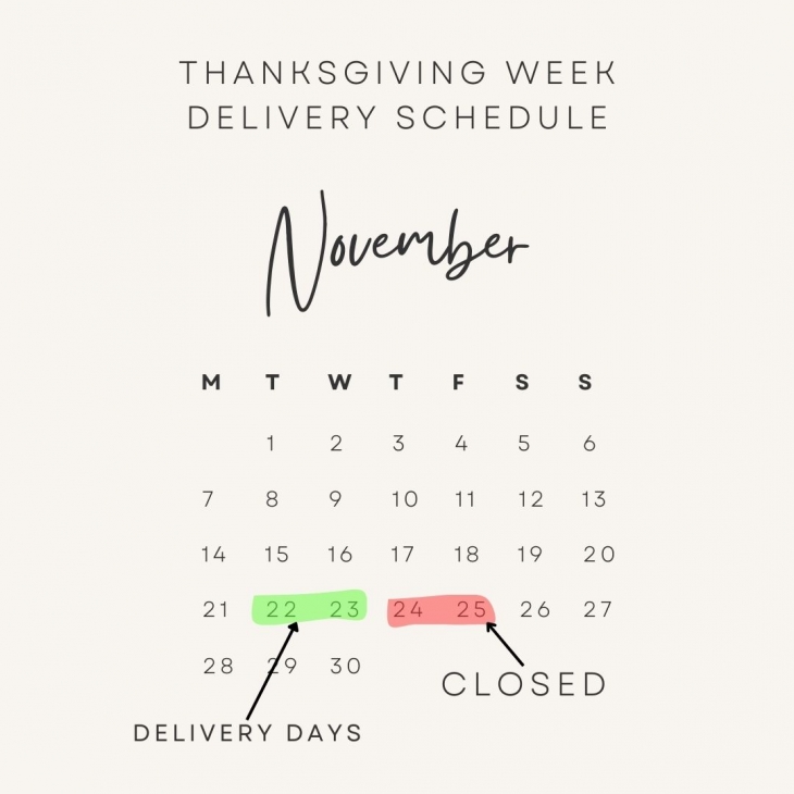 Thanksgiving 2023- Delivery Schedule